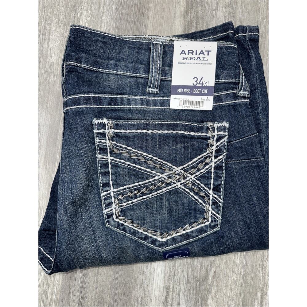 Ariat Real Entwined Bootcut Jeans Women 34XL Blue Marine Denim Mid Rise Boot Cut